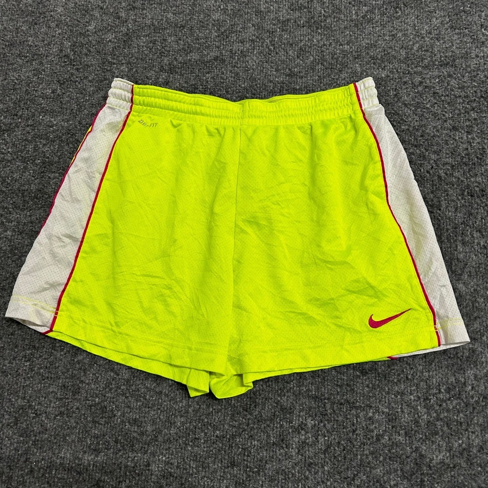 Nike Shorts Womens Size M Neon Yellow Dri-FIT Mesh Athletic Running Gym 48283